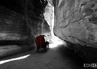 Red Cart  A horse cart driving through the canyons and high cliffs surrounding Petra in Jordan : Jordan, Petra